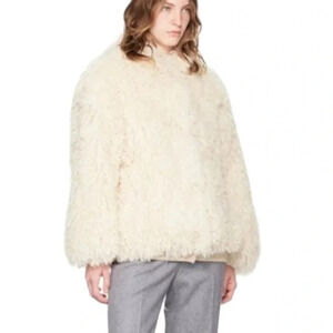 Avec Les Filles Faux Shearling Zip Front Hooded Jacket Off White Size S